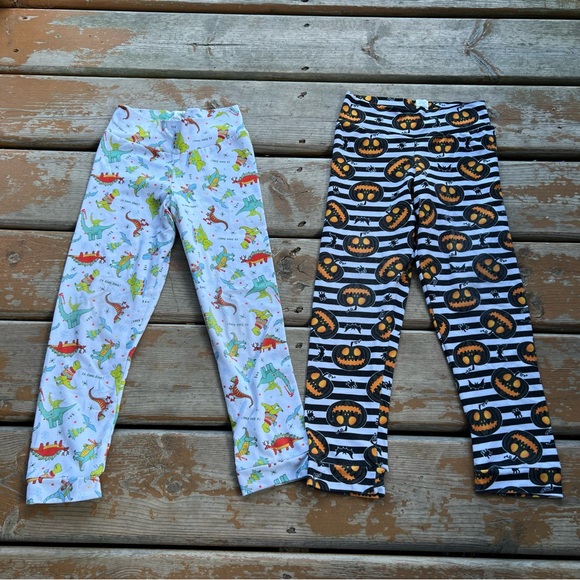 Bumblito Leggings - Holiday Set of 2 - Pumpkin and Christmas Dino - Size 5/6 - Picture 1 of 5